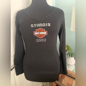 Women’s Vintage Harley Davidson Sturgis 2003, LS Black Top, V-Neck, Size XL